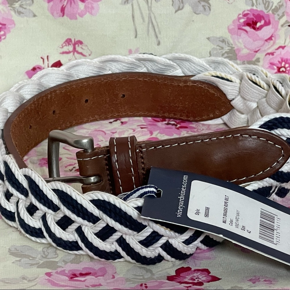Vineyard Vines | Men’s Braided Rope Belt | Navy Blue White | 42” Preppy Casual